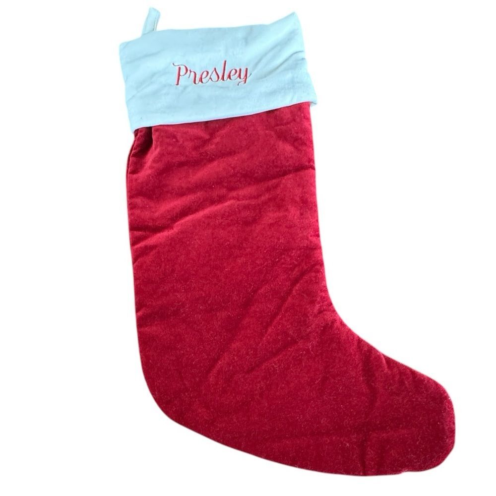 Pottery Barn Red Velvet Large Holiday Christmas Stocking Monogrammed Presley